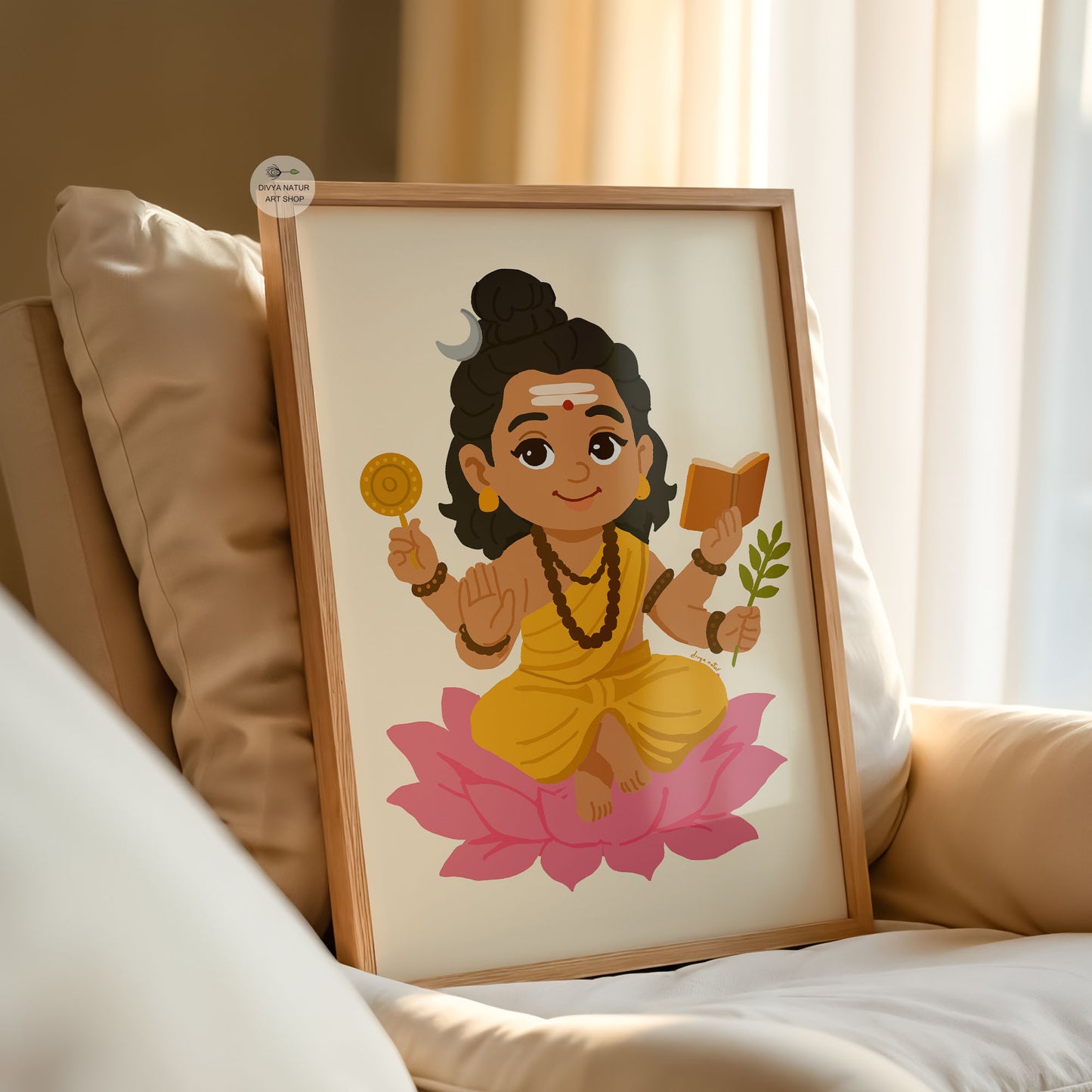 Baby Dakshinamurthy Hindu wisdom deity illustration for nursery decor