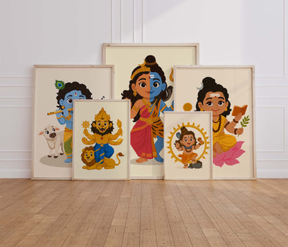 Knowledge themed nursery decor featuring illustrated Dakshinamurthy