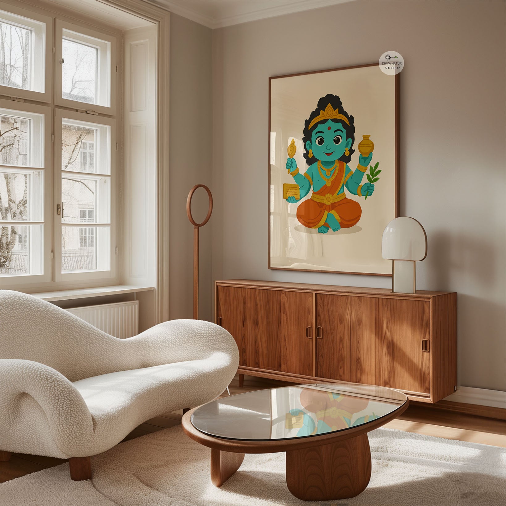 Ayurvedic themed baby room wall art with Dhanvantari illustration