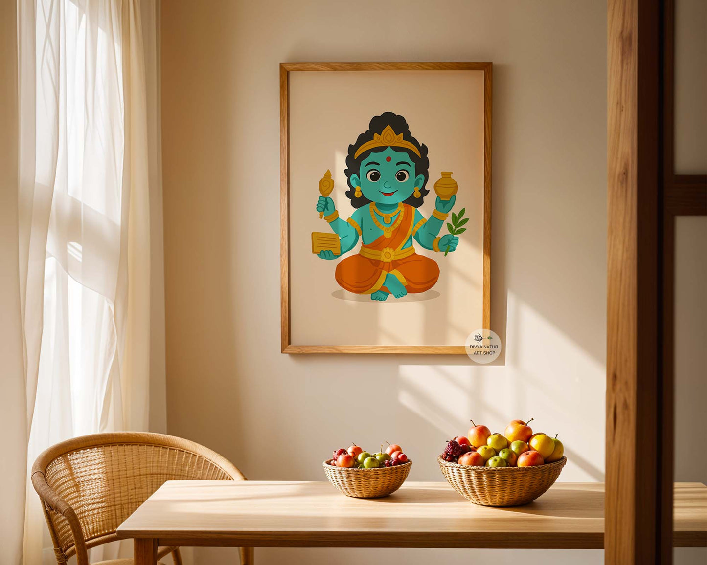 Baby Dhanvantari devotional print for yoga and meditation room