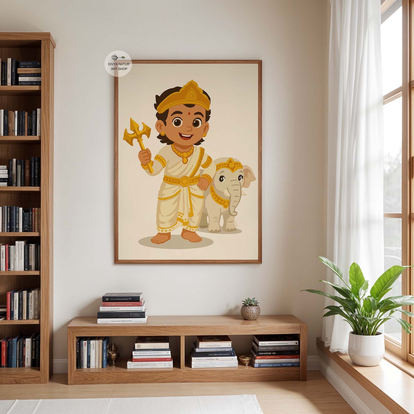 Cultural Indian baby wall art featuring Indra Dev and Airavata elephant