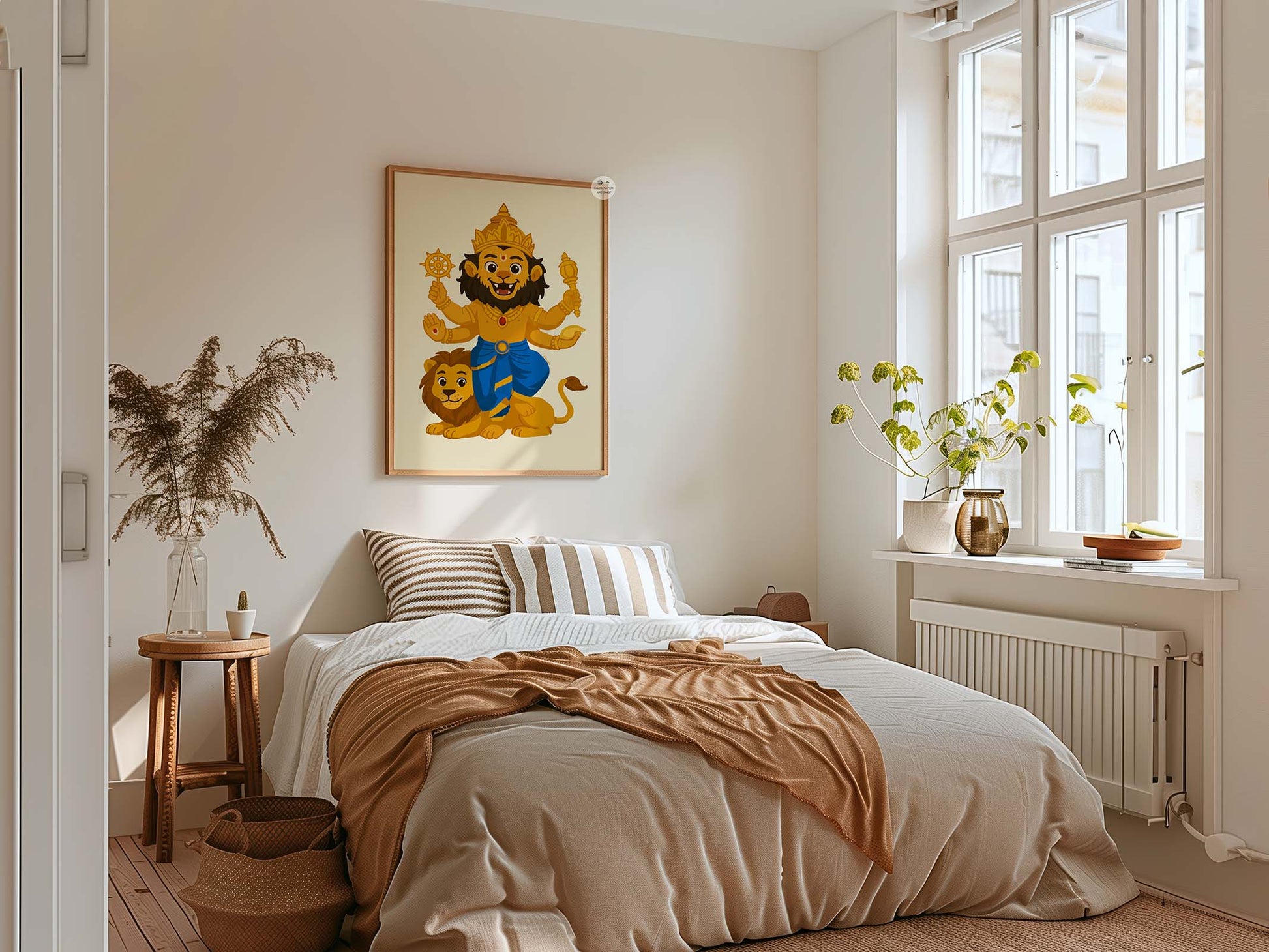 Illustrated Baby Narasimha devotional art symbolizing courage