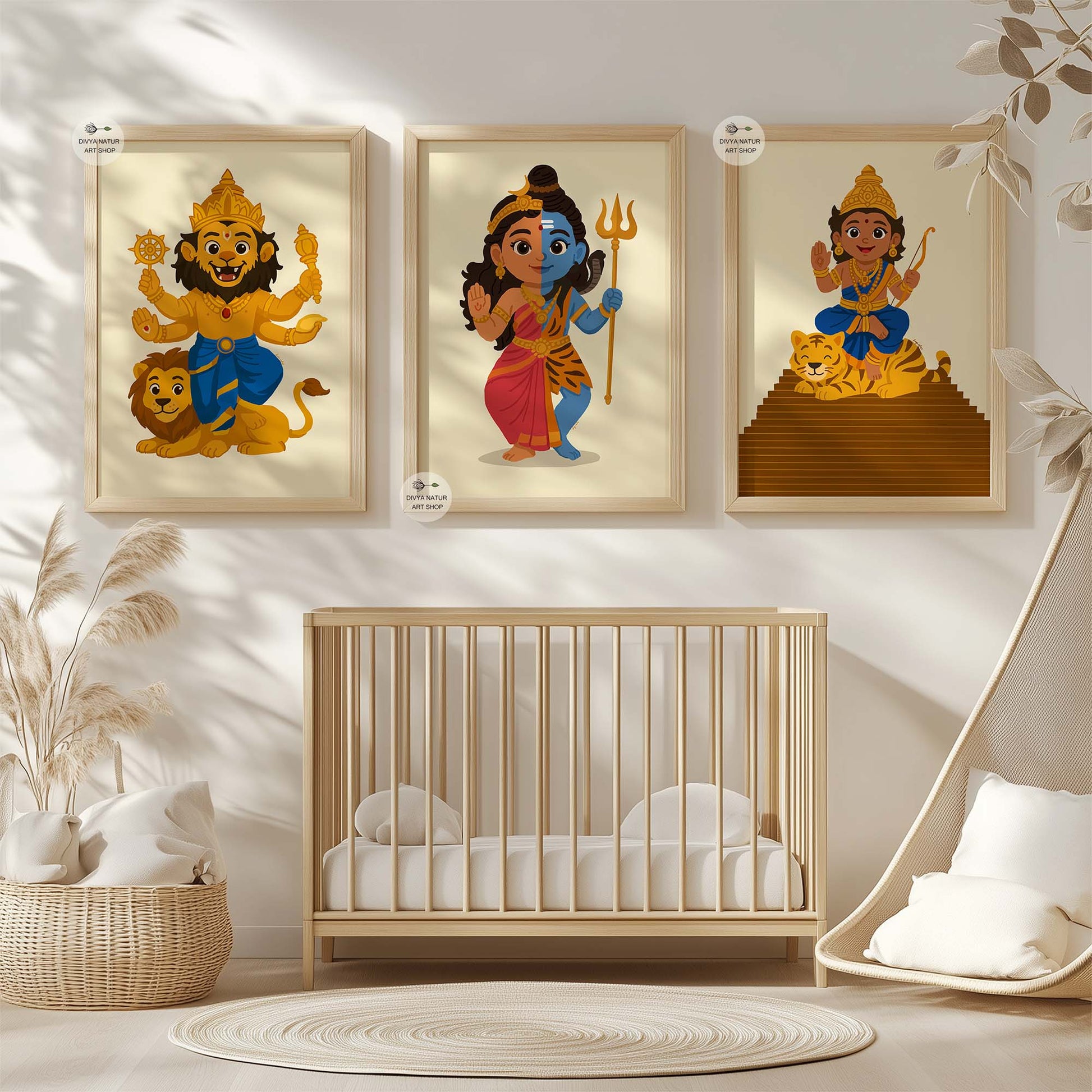 Hindu baby wall art featuring lion-faced Narasimha avatar