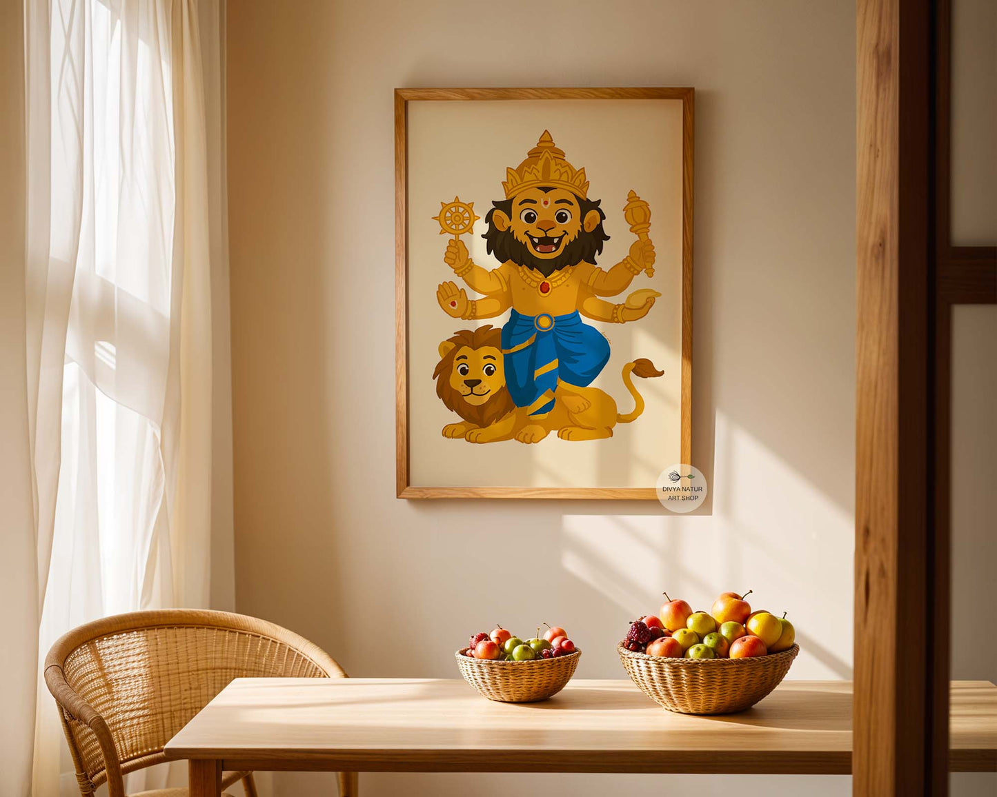 Vishnu avatar nursery decor showing Baby Narasimha