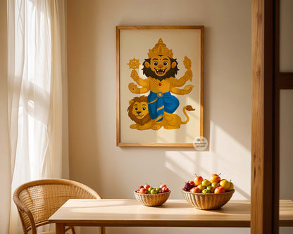 Vishnu avatar nursery decor showing Baby Narasimha