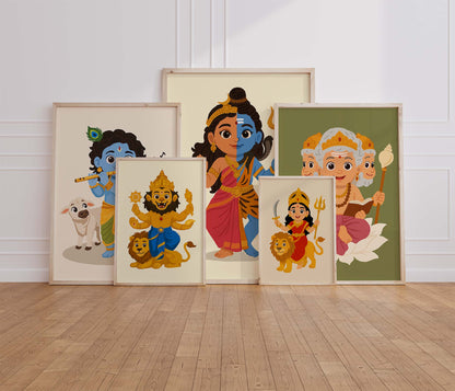 Cultural Indian nursery art with Narasimha and lion