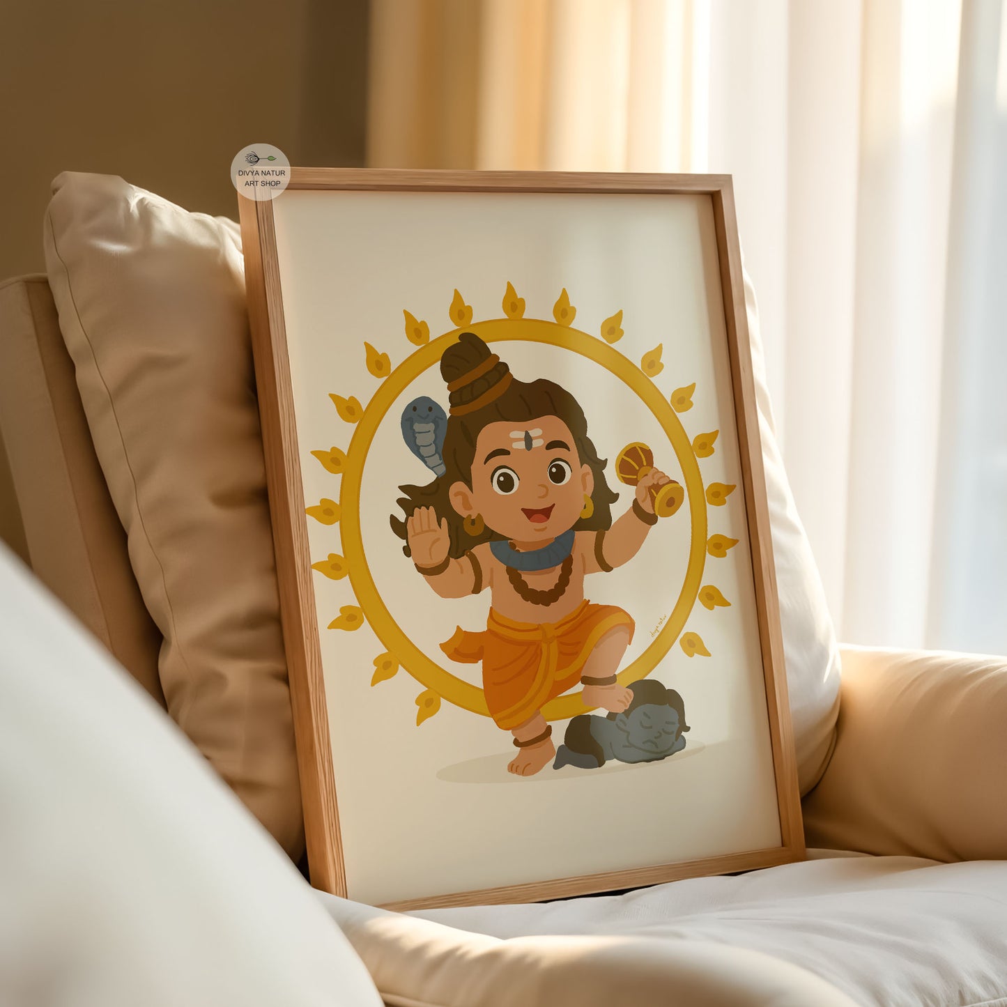 Cute Baby Nataraja illustration surrounded by sacred ring of fire for Hindu baby room