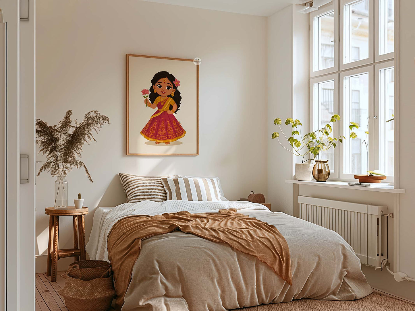 Illustrated Baby Radha devotional wall decor for Krishna Radha themed nursery