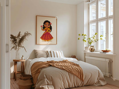 Illustrated Baby Radha devotional wall decor for Krishna Radha themed nursery