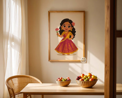 Traditional Hindu Baby Radha wall print for spiritual children’s room styling