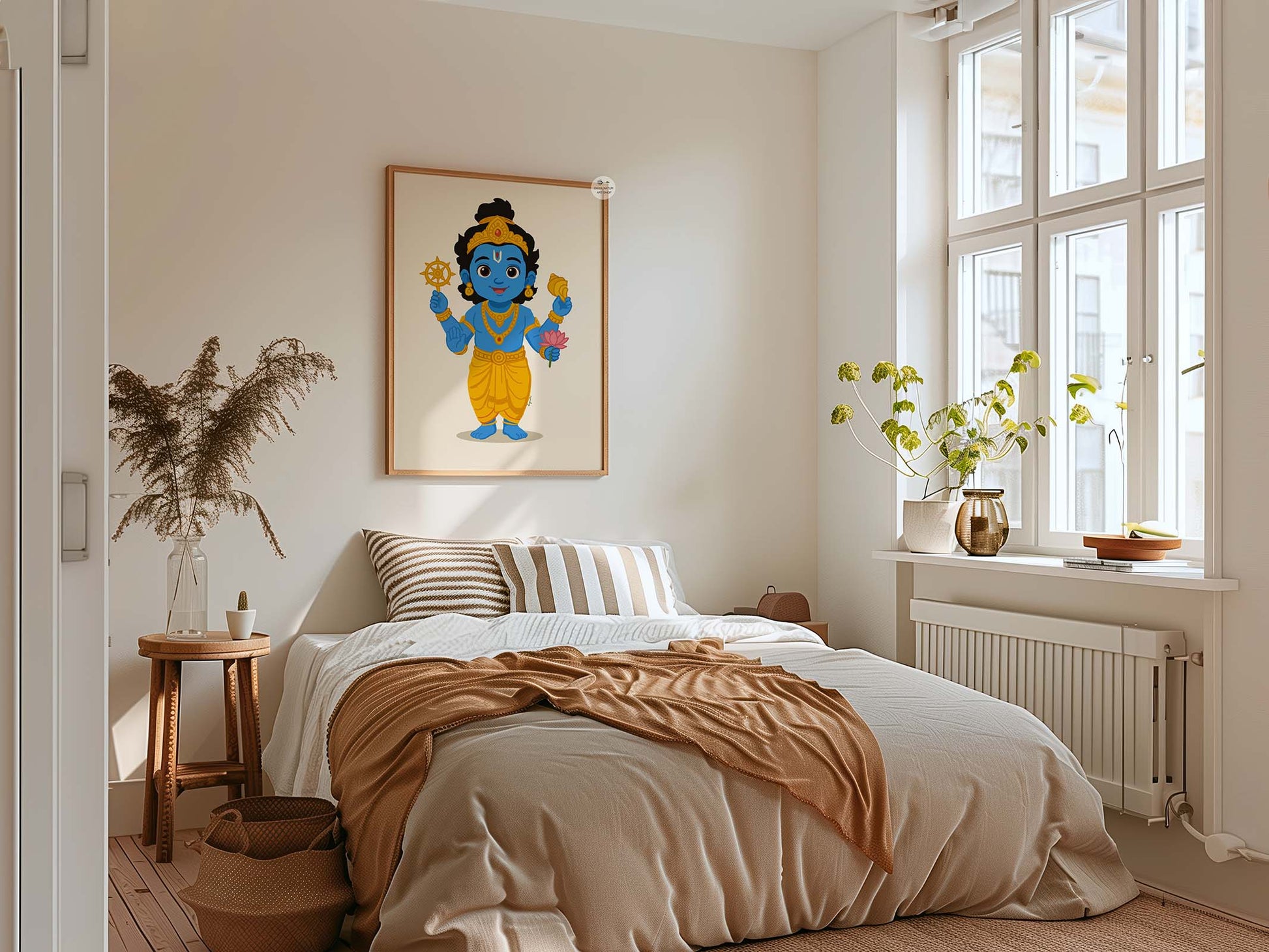 Illustrated Hindu deity Baby Vishnu print for baby shower gift and cultural nursery wall art