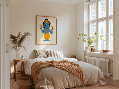 Illustrated Hindu deity Baby Vishnu print for baby shower gift and cultural nursery wall art