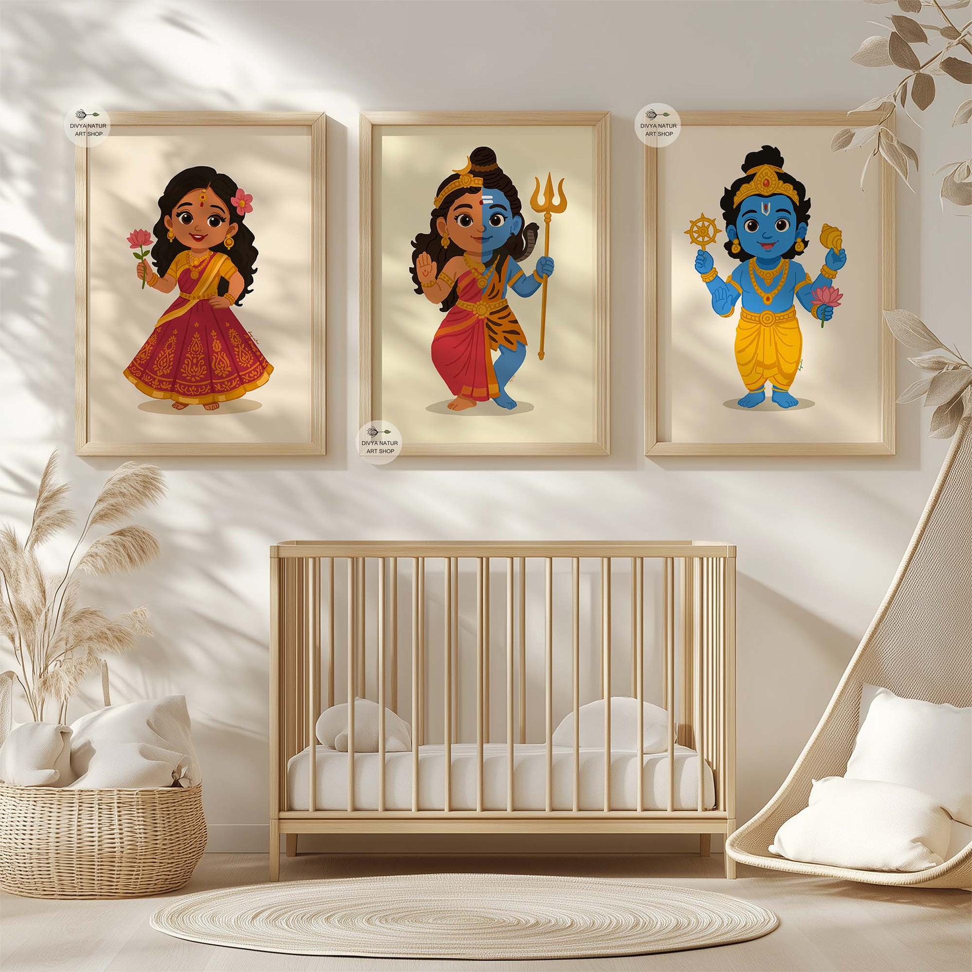 Sacred illustrated Baby Vishnu artwork for temple room and devotional home interiors
