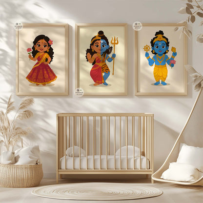 Sacred illustrated Baby Vishnu artwork for temple room and devotional home interiors