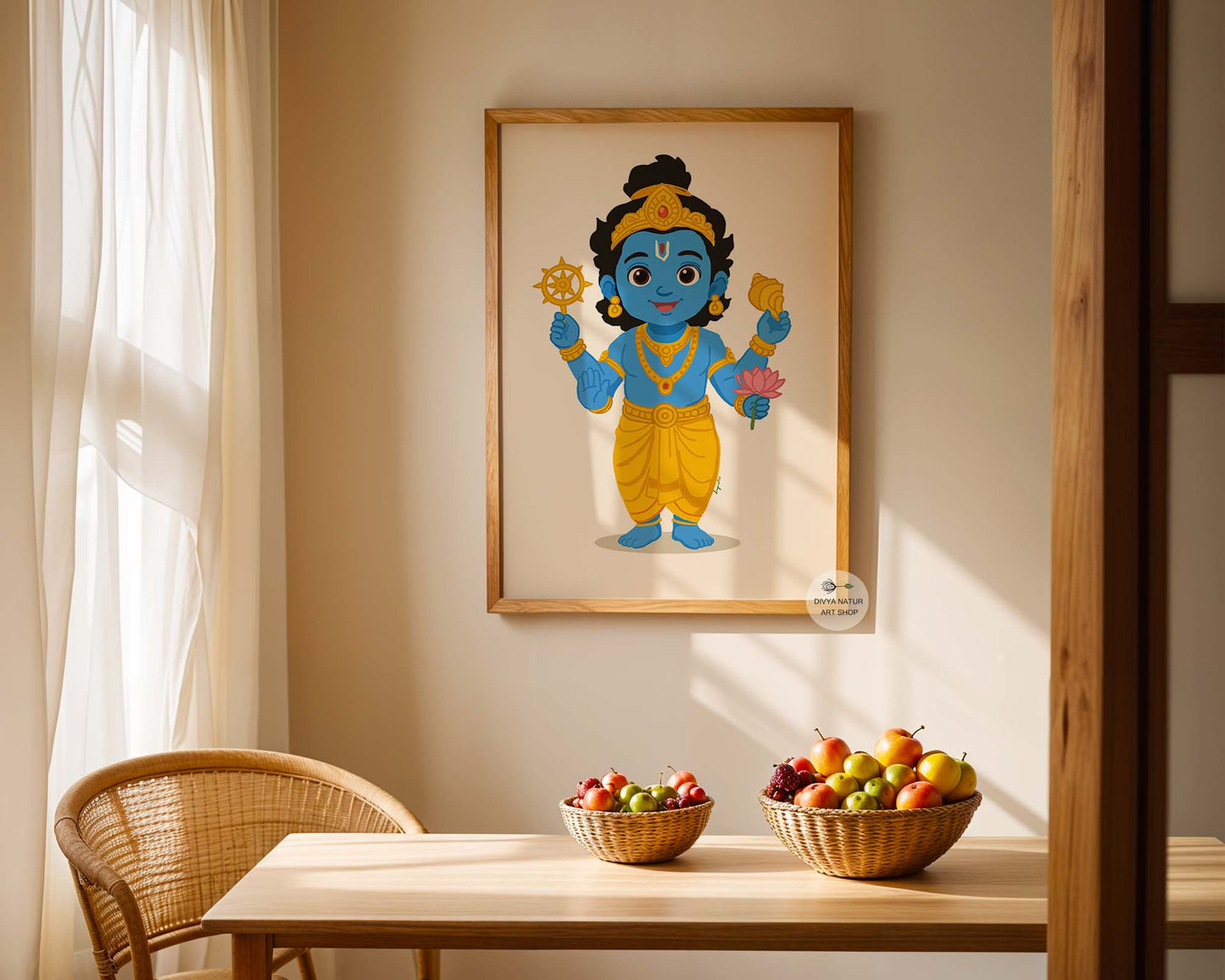 Divine child form of Lord Vishnu illustrated art print for Indian nursery and pooja room decoration