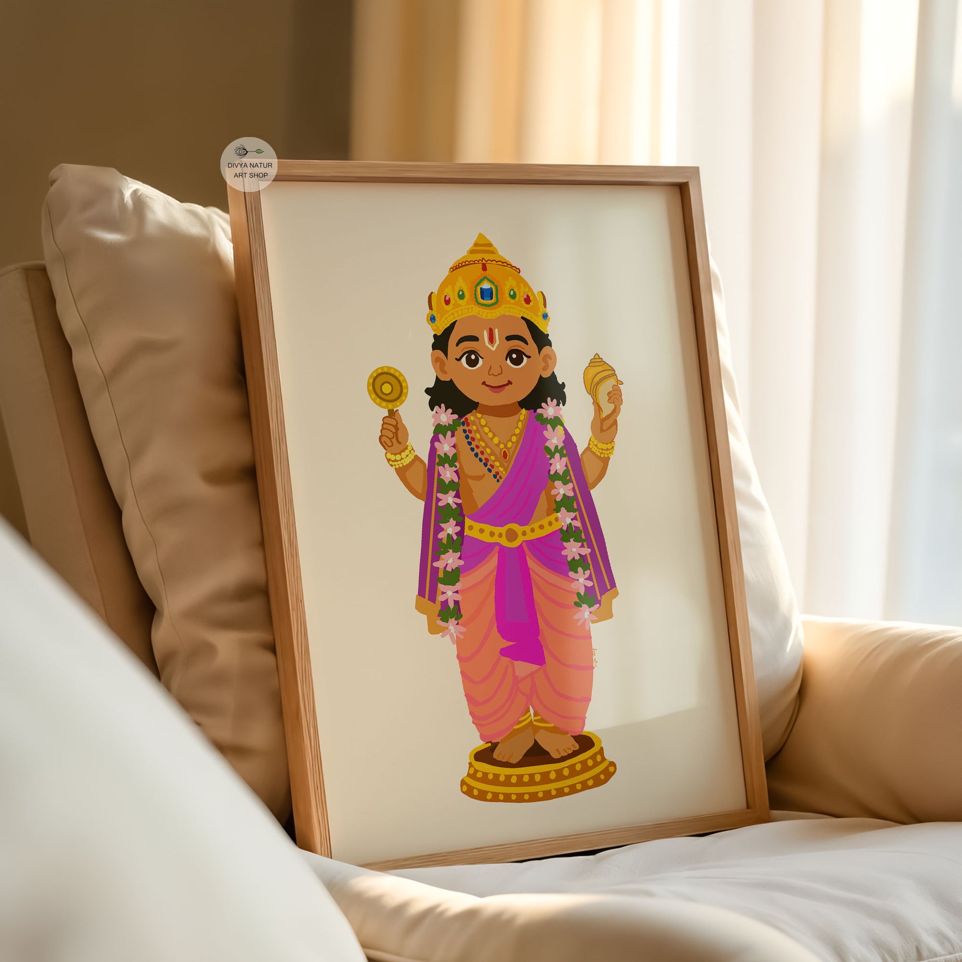Baby Venkateshwara Hindu god illustration with crown and garland