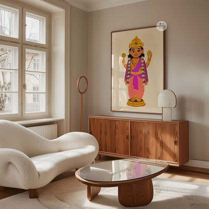 Illustrated Baby Venkateshwara devotional wall art symbolizing prosperity