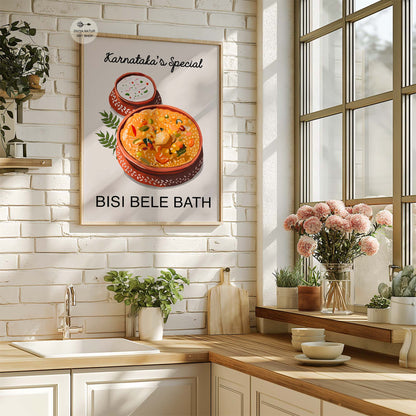 South Indian dish digital art featuring rice, lentils, and vegetables.
