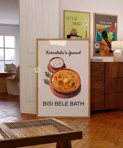Warm and golden-hued Bisi Bele Bath painting for kitchen decor.