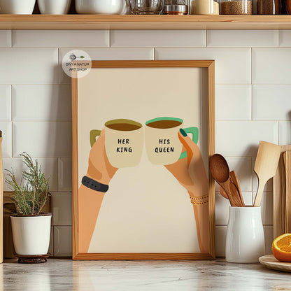 Modern artwork of an Indian couple, featuring intricate jewelry and love mugs.