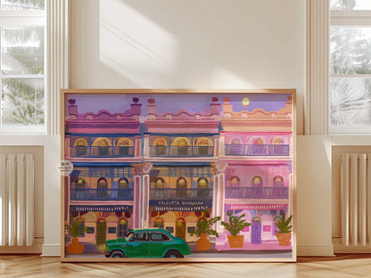Calcutta Bungalow Wall Art Print | Indian Heritage Kolkata Painting