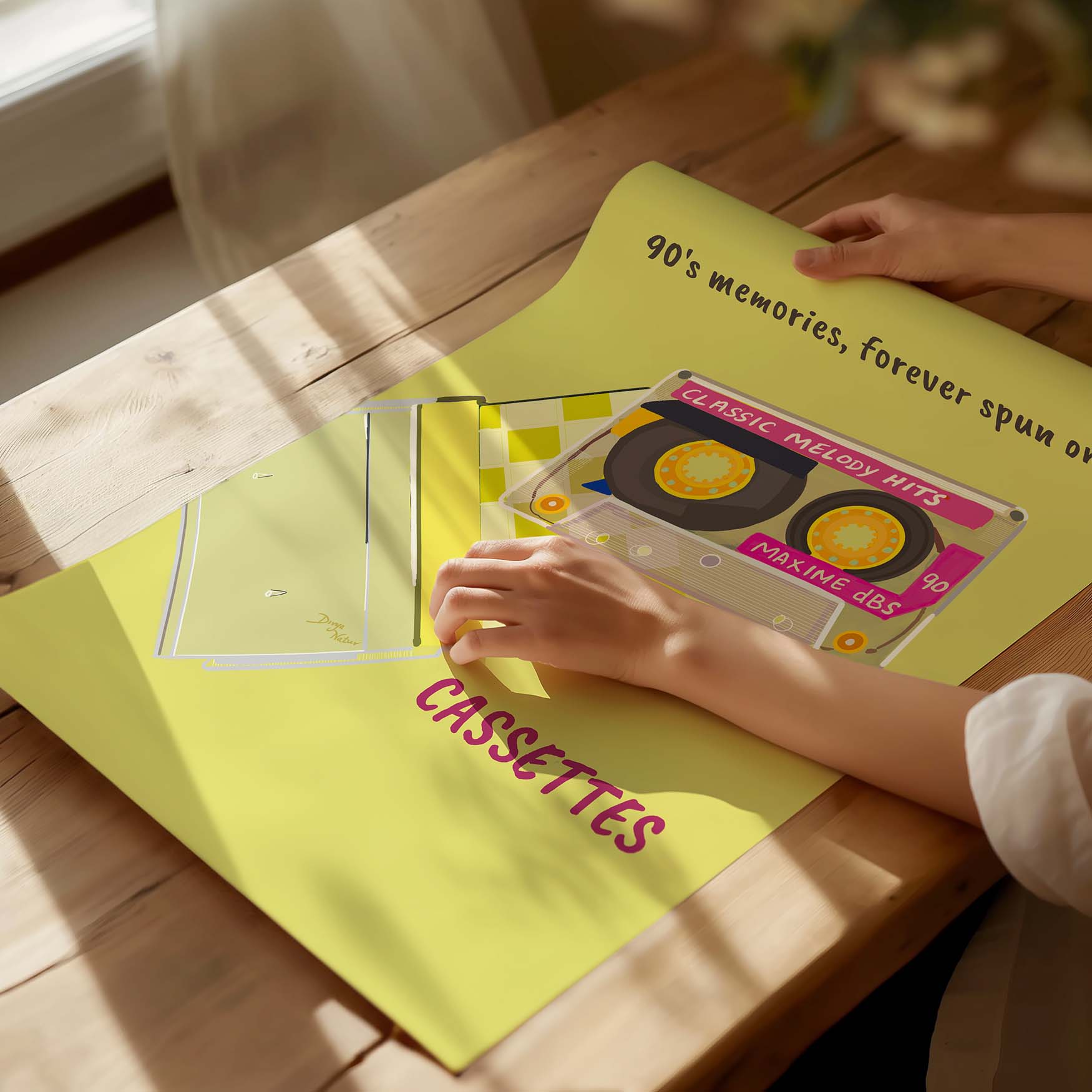 Retro cassette art print perfect for 90s kids and music lovers