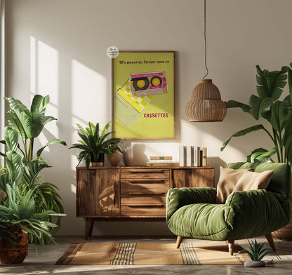 Vibrant cassette tape artwork for music lovers and vintage decor enthusiasts