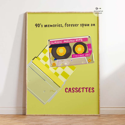 Retro cassette wall art capturing the charm of 90s music tapes