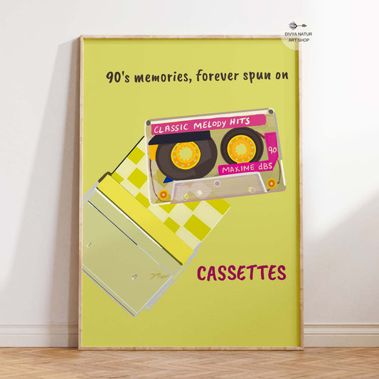 Retro cassette wall art capturing the charm of 90s music tapes