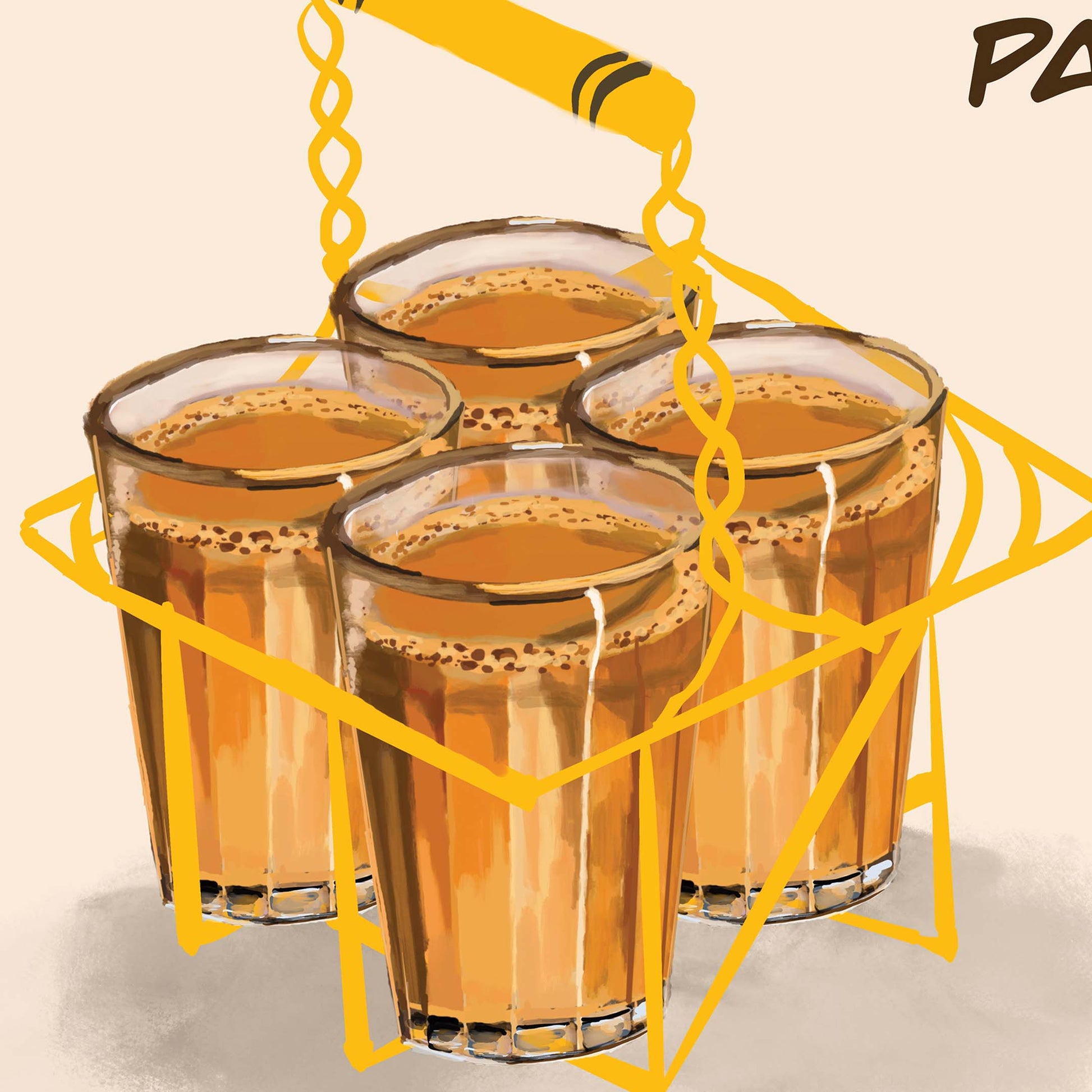 Indian chai wall art print featuring cutting chai glasses, perfect for kitchen or dining room decor.