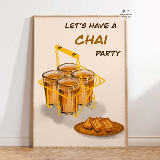 Chai Artwork with Chai glasses and biscuits on a plate