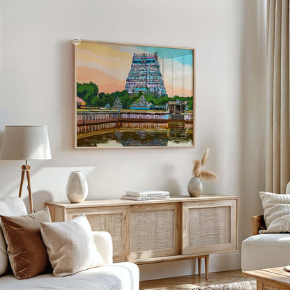 Tamil Nadu heritage art print featuring Chidambaram temple reflected in water