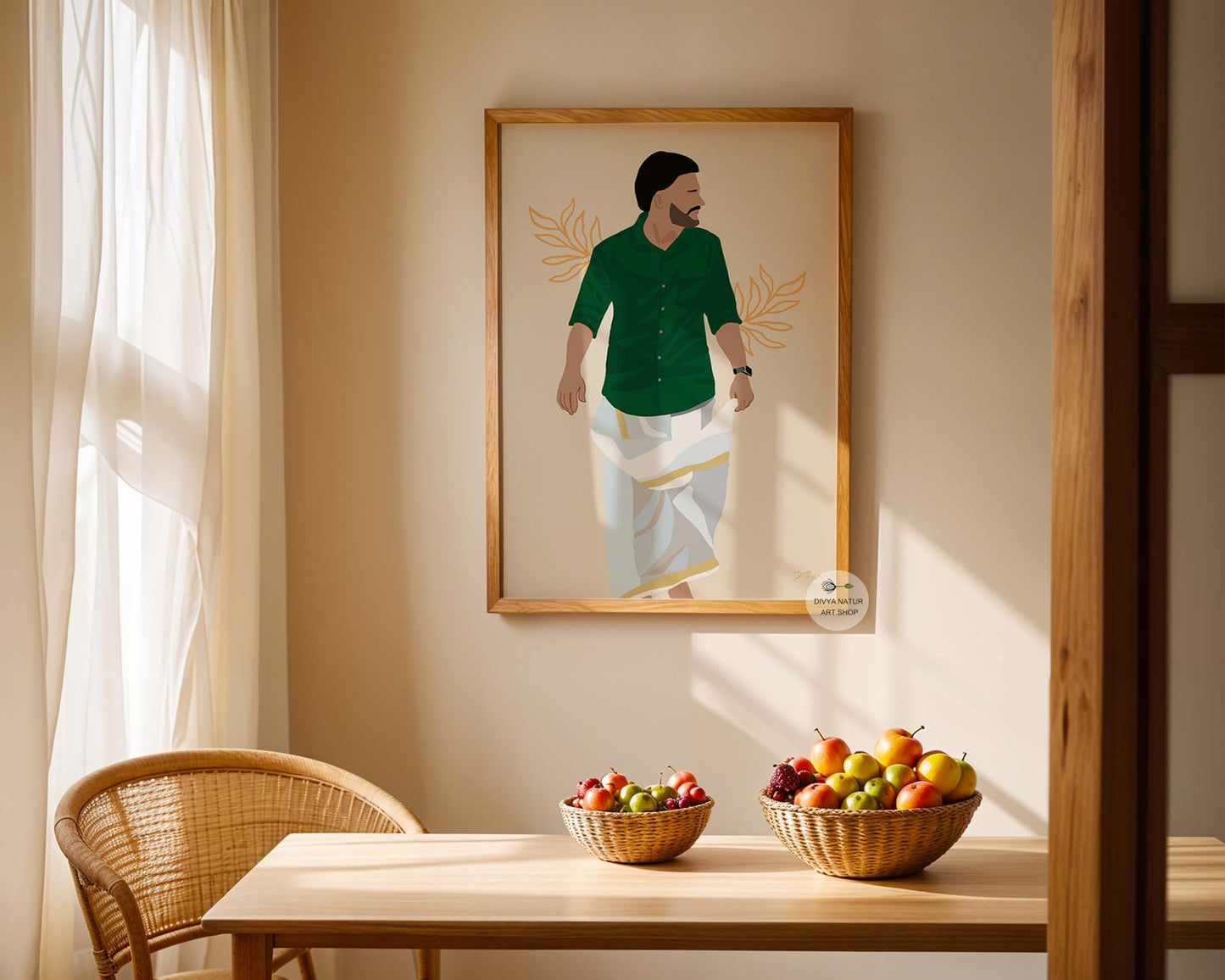 Vibrant portrait art featuring a South Indian man in a dhoti/vasti.