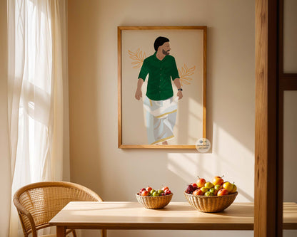 Vibrant portrait art featuring a South Indian man in a dhoti/vasti.