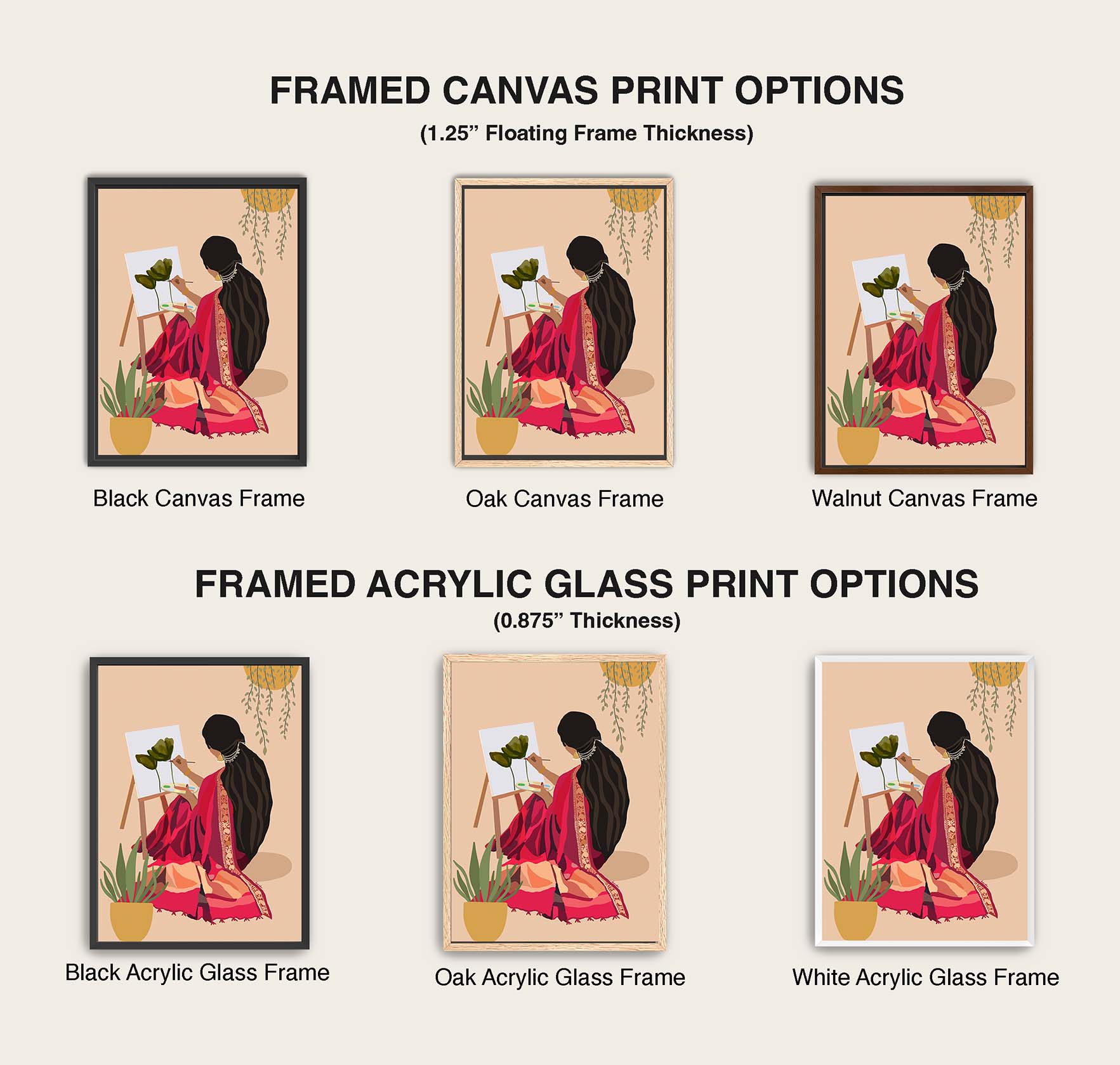 Artistic Indian female painter illustration fine art print for calm home styling