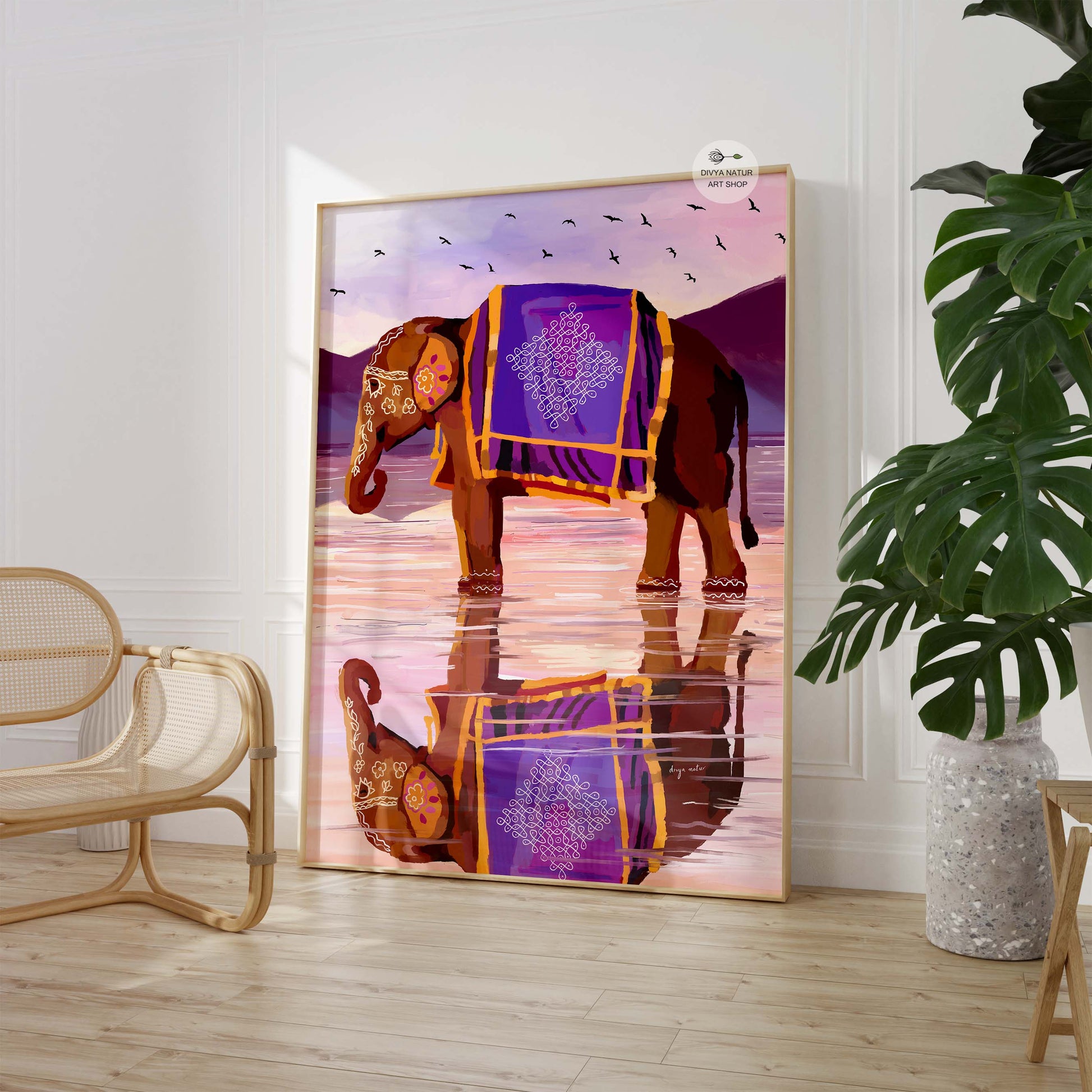 Cultural heritage wall art featuring ceremonial elephant