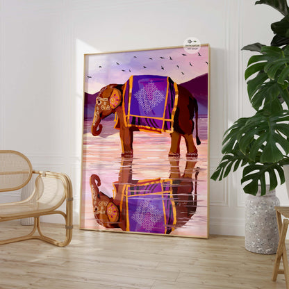 Cultural heritage wall art featuring ceremonial elephant