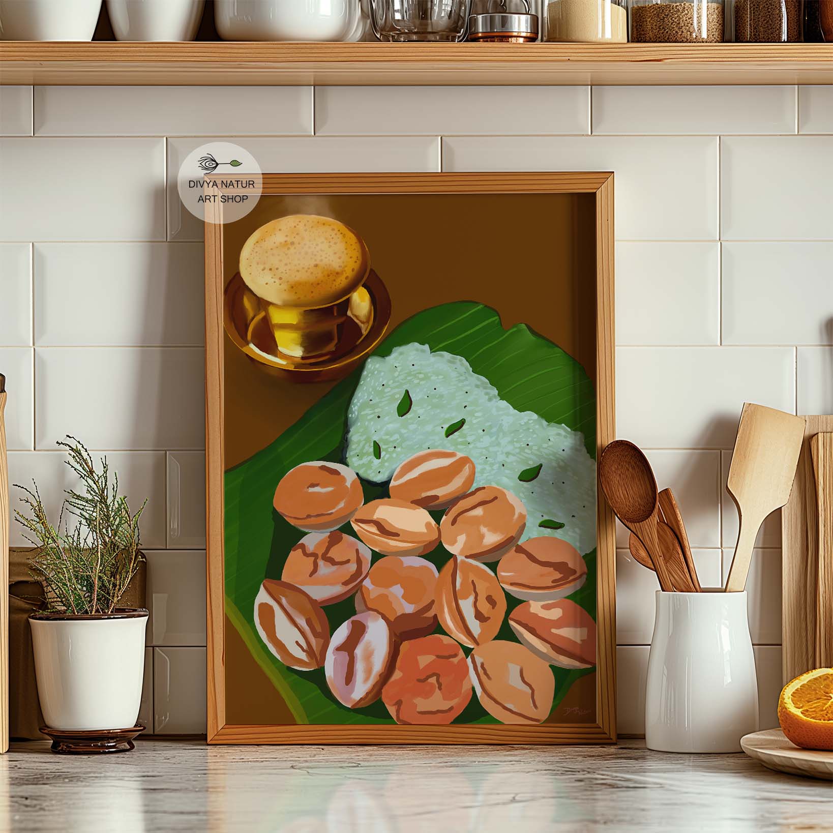 Colorful and vibrant South Indian food art for kitchen or dining room decor.