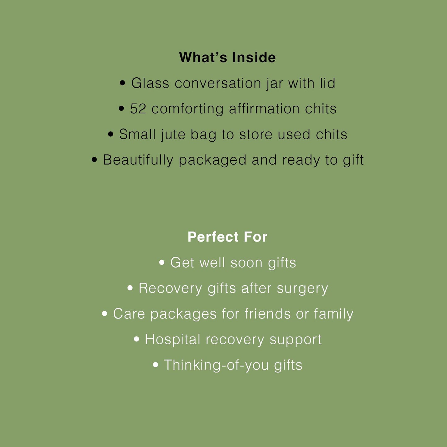 Product description text on a green background