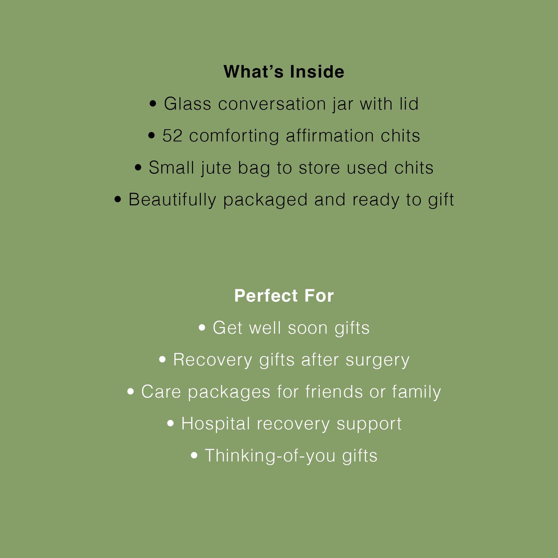 Product description text on a green background