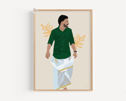Cultural wall art of South Indian man in dhoti, perfect for ethnic home décor