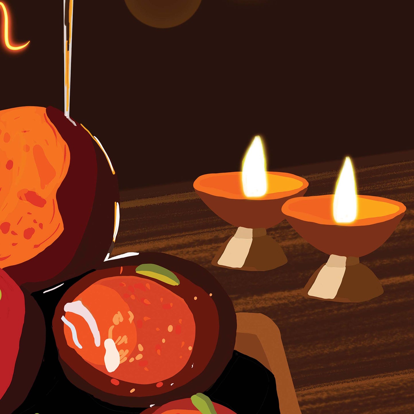 Fine art print of gulab jamun sweets, cultural Indian dessert painting for home and gift occasions.