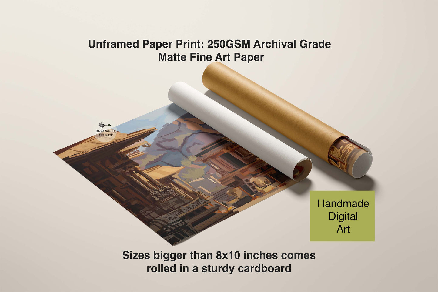 Hand illustrated Karnataka temple wall art designed for elegant cultural home interiors