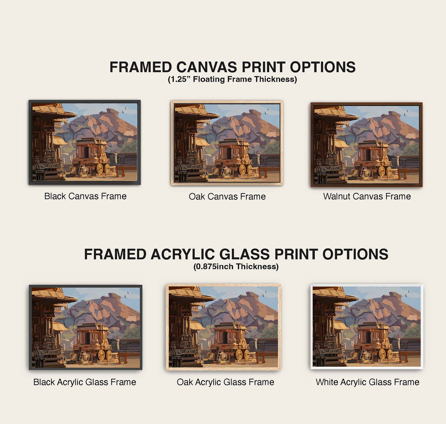 Ancient Indian temple painting featuring warm sunlight and historic architectural details