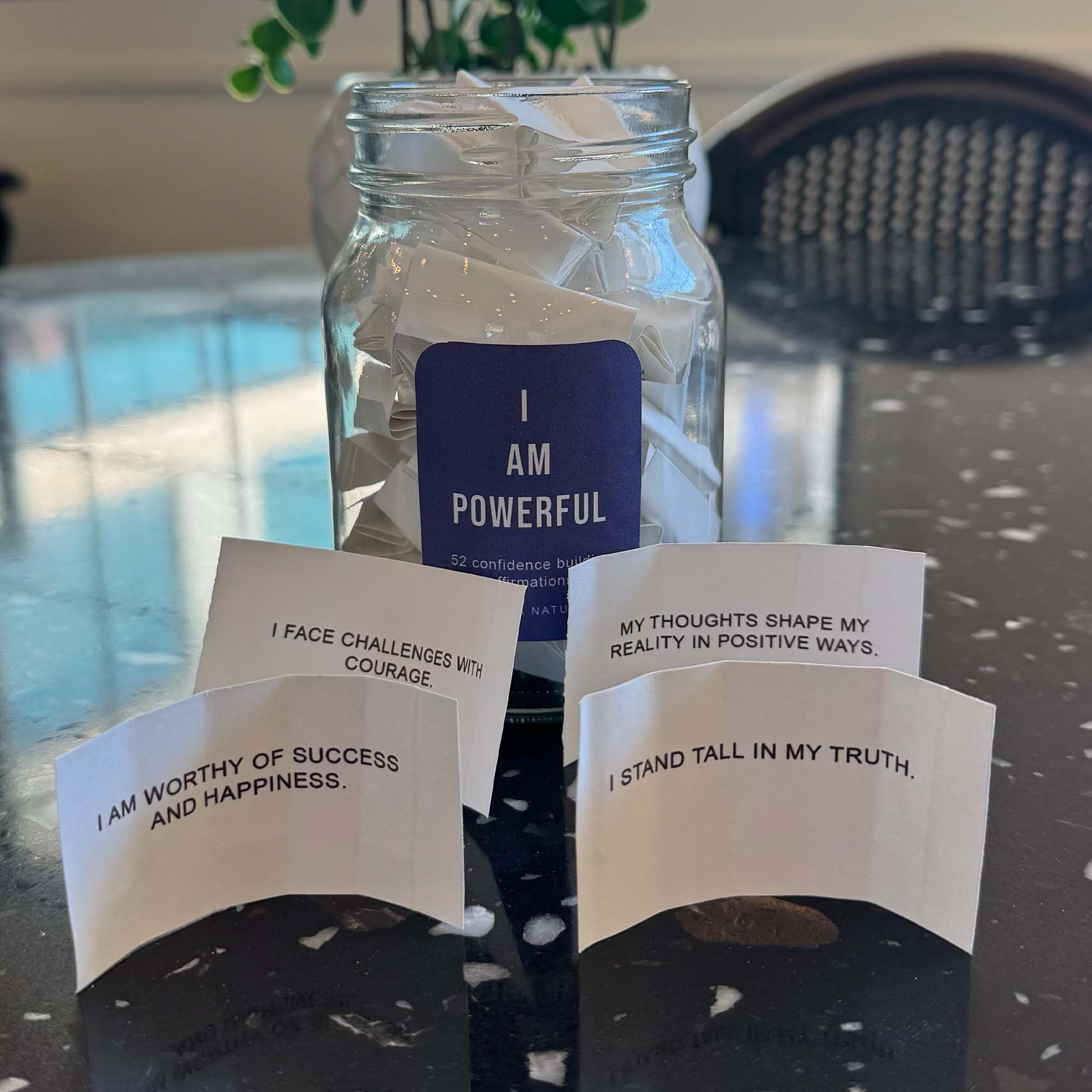 Handmade affirmation jar with uplifting messages for confidence, encouragement and personal growth