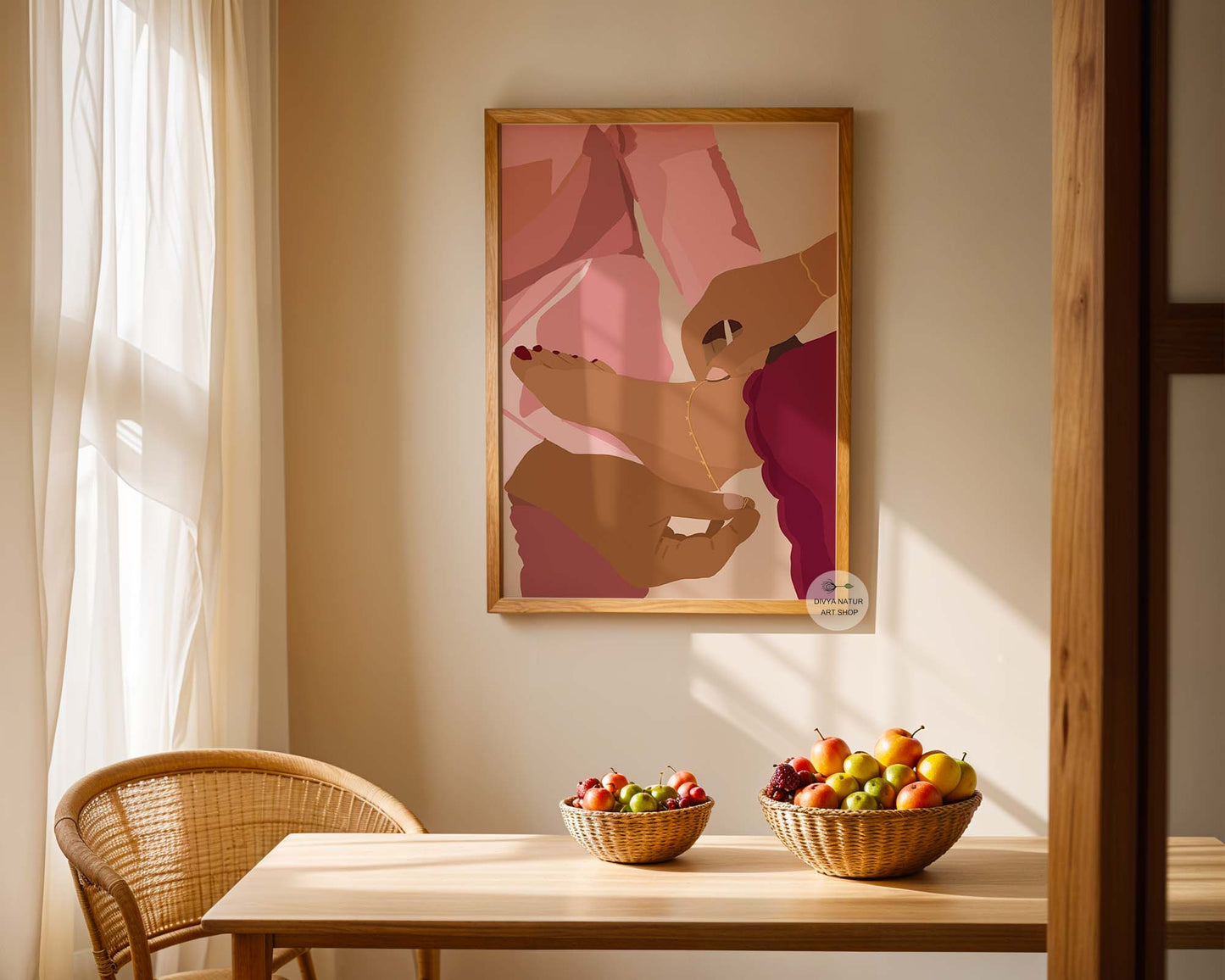 Premium love wall art, gold anklet illustration, warm terracotta fine print