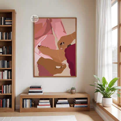 Intimate moment fine art, blush pink burgundy tones, framed couple print