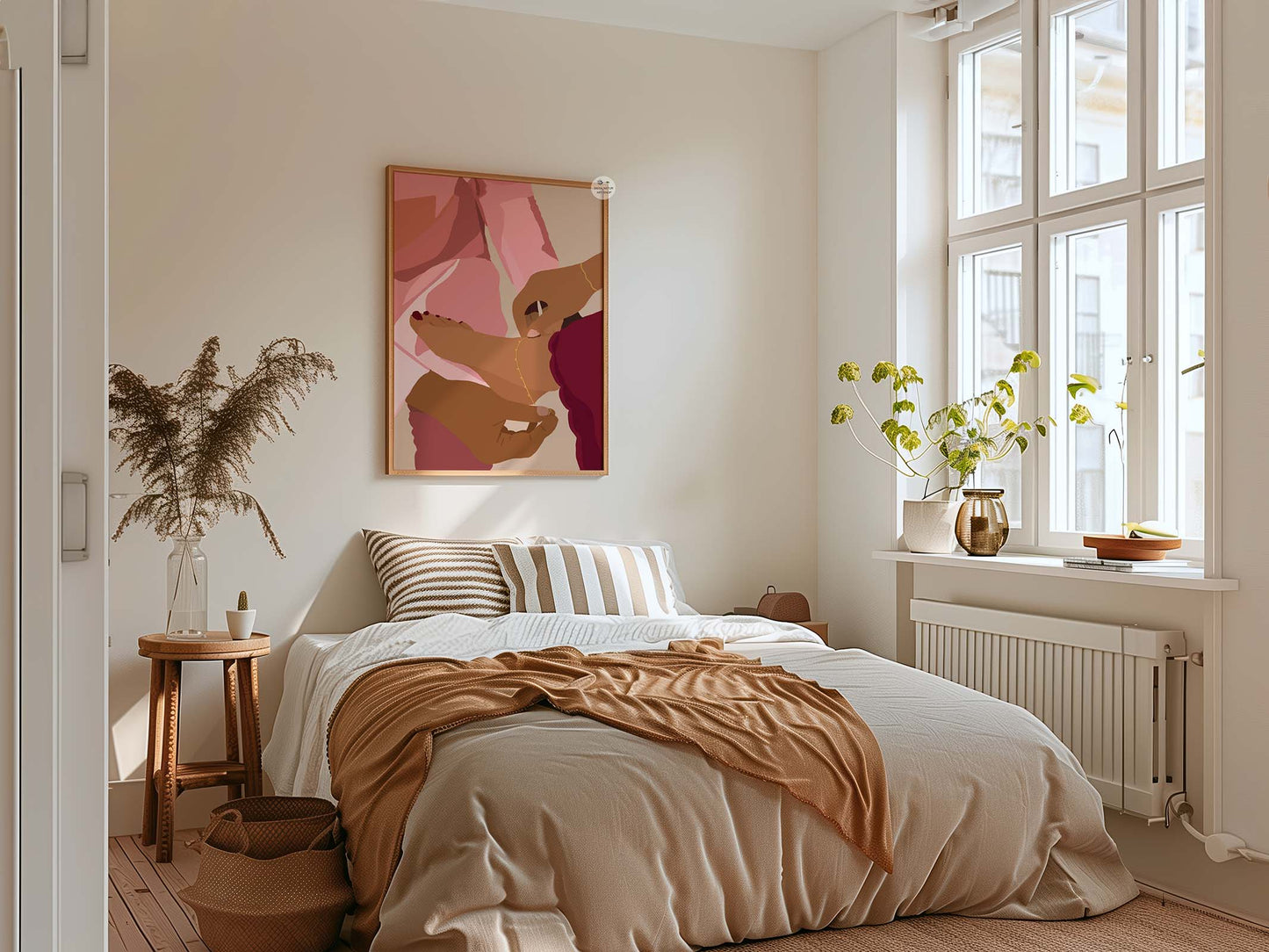 Gallery wall couple print, warm tones love illustration, fine art poster