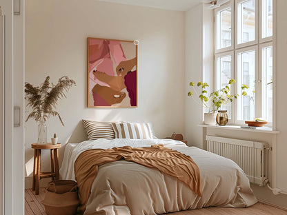 Gallery wall couple print, warm tones love illustration, fine art poster