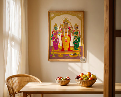 Murugan fine art print with consorts Valli and Deivayanai for prayer room